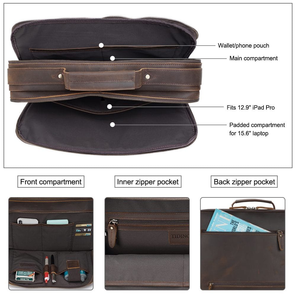 High Quality Laptop Messenger Bag Full Grain Leather Cowhide Briefcases for Men Article: MGR-UL001 - Image 6