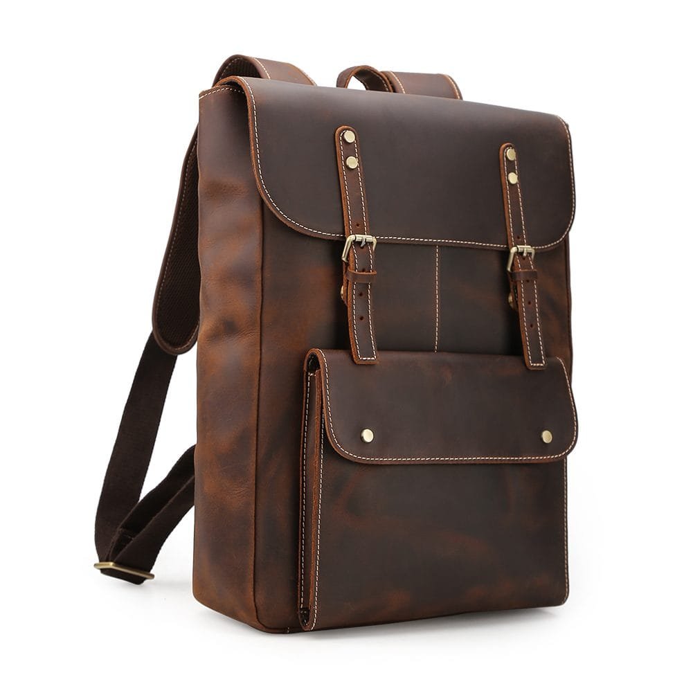 High Quality Mens Full Grain Cowhide Leather Office Laptop College Backpack Article: BPK-FL0014