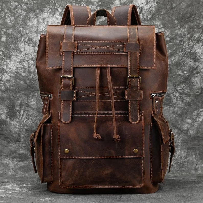 High Quality Mens Full Grain Cowhide Leather Office Laptop College Backpack Article: BPK-FL0015 - Image 2