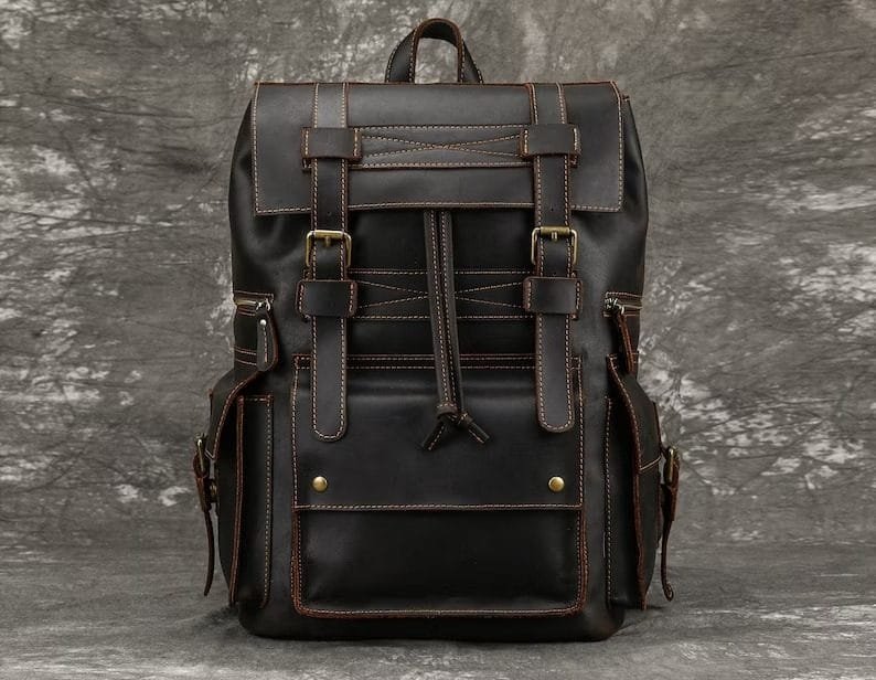 High Quality Mens Full Grain Cowhide Leather Office Laptop College Backpack Article: BPK-FL0015