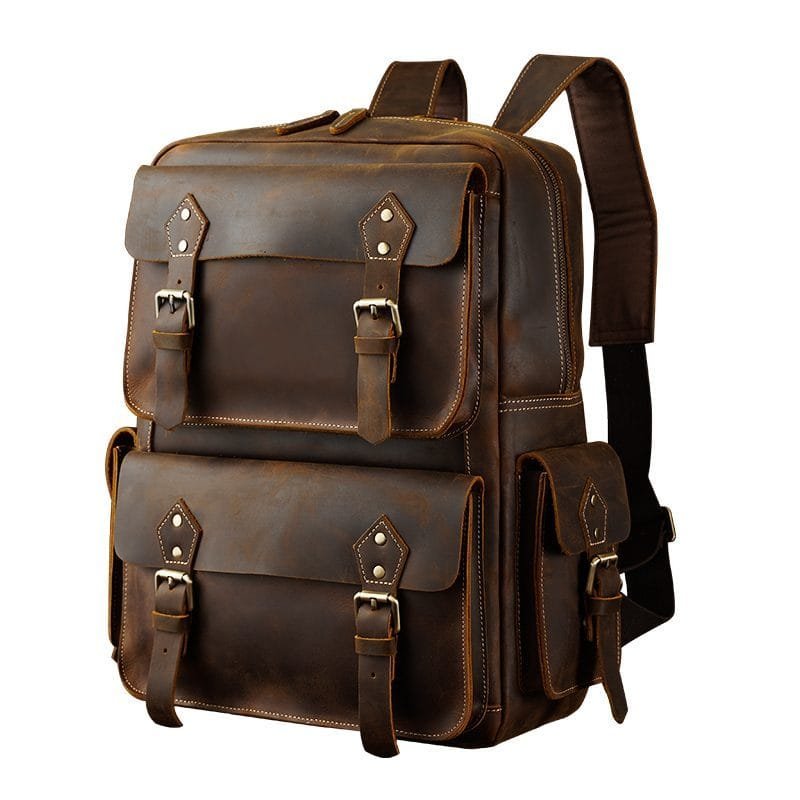 High Quality Mens Full Grain Cowhide Leather Vintage Office Laptop College Backpack Article: BPK-FL0017