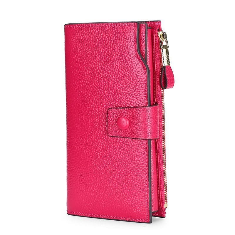 Long Zipper Girls Clutch Bag Ladies Wallet Mobile Phone Full Grain Cowhide Leather Article: WLT-FL001