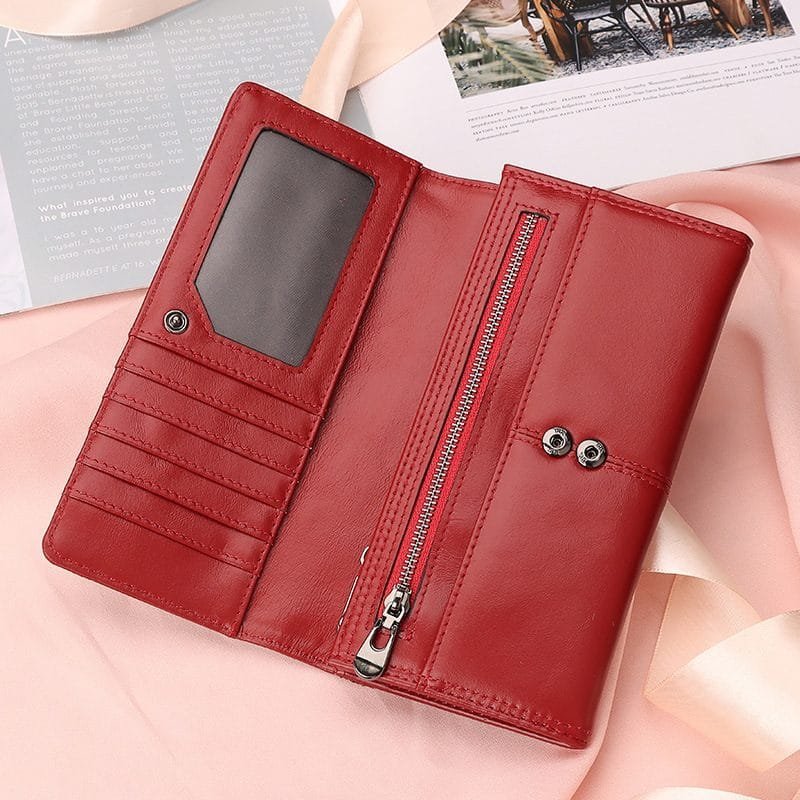 Long Zipper Girls Clutch Bag Ladies Wallet Mobile Phone Full Grain Cowhide Leather Article: WLT-FL003 - Image 6