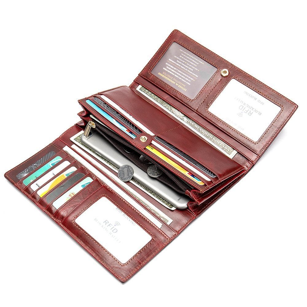 Long Zipper Girls Clutch Bag Ladies Wallet Mobile Phone Full Grain Cowhide Leather Article: WLT-FL004 - Image 6