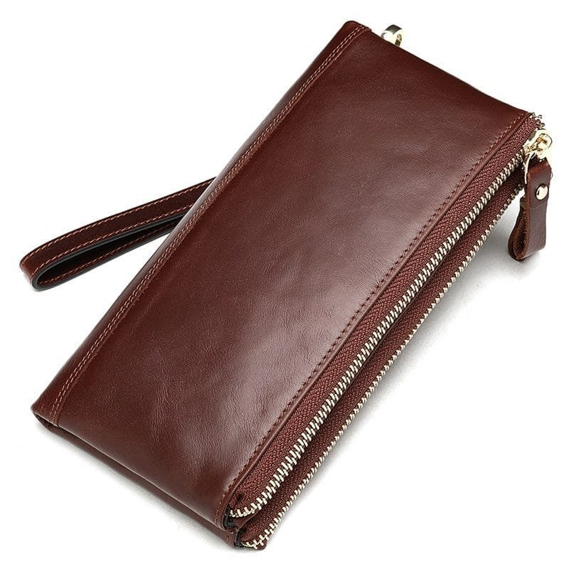 Long Zipper Girls Clutch Bag Ladies Wallet Mobile Phone Full Grain Cowhide Leather Article: WLT-FL005
