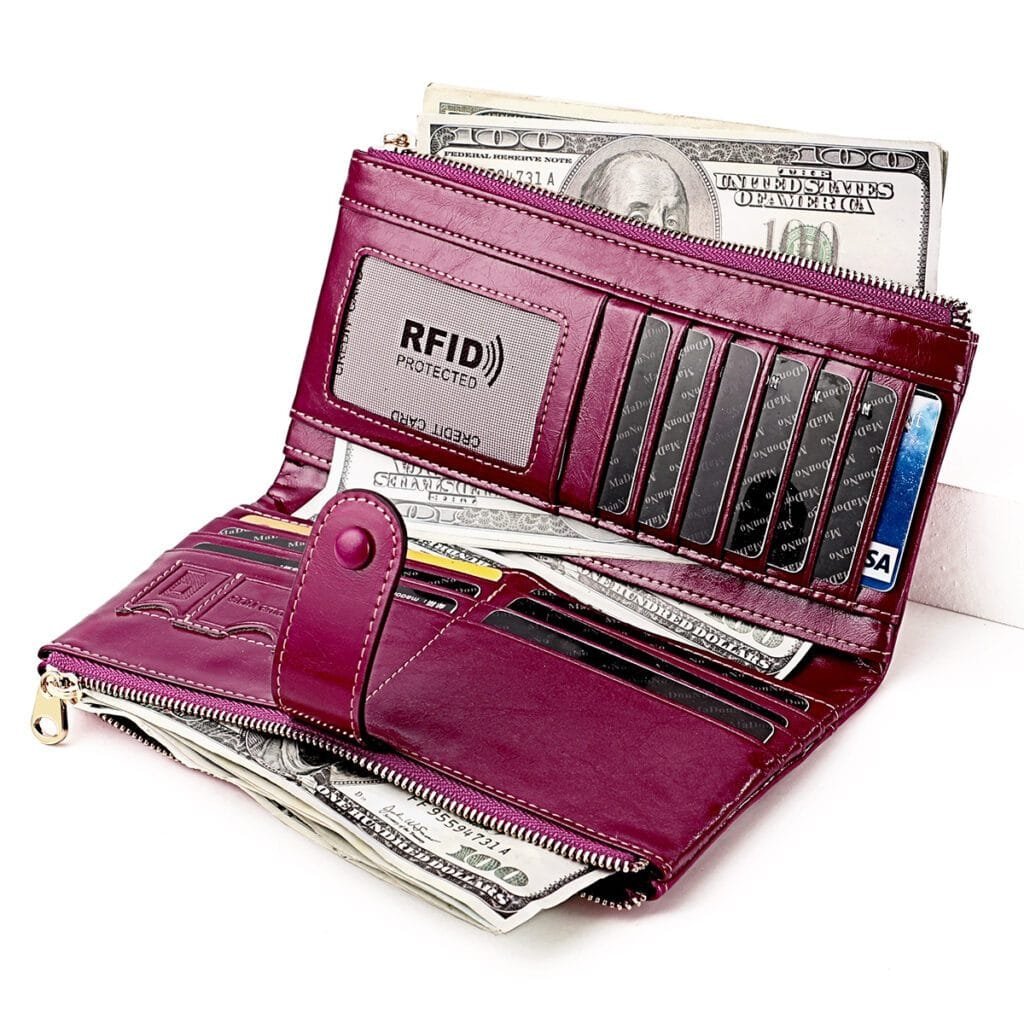 Long Zipper Girls Clutch Bag Ladies Wallet Mobile Phone Full Grain Cowhide Leather Article: WLT-FL011