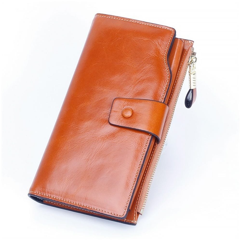 Long Zipper Girls Clutch Bag Ladies Wallet Mobile Phone Full Grain Cowhide Leather Article: WLT-FL012