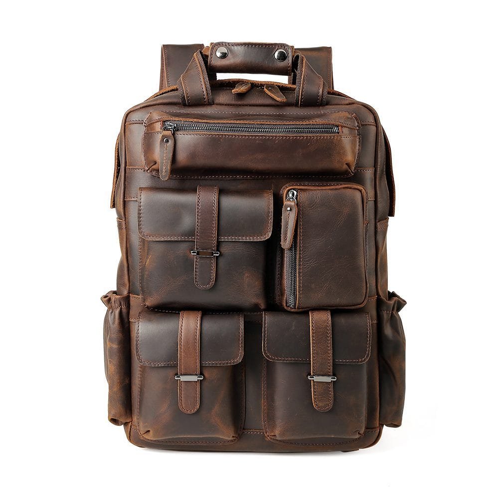 High Quality Mens Full Grain Cowhide Leather Vintage Office Laptop College Backpack Article: BPK-FL0021