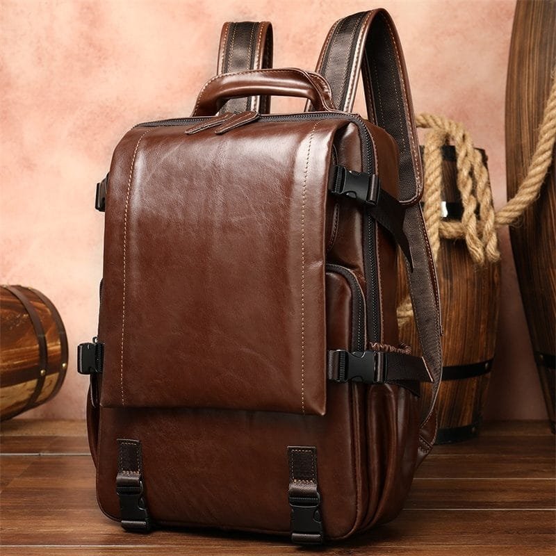 High Quality Mens Full Grain Cowhide Leather Vintage Office Laptop College Backpack Article: BPK-FL0016