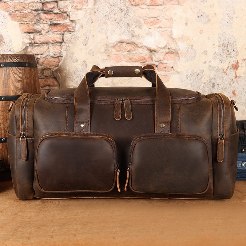 Full Grain Cowhide Leather Travel Bag Duffel Bag Weekend Outdoor for Men Article: DFL-ML003