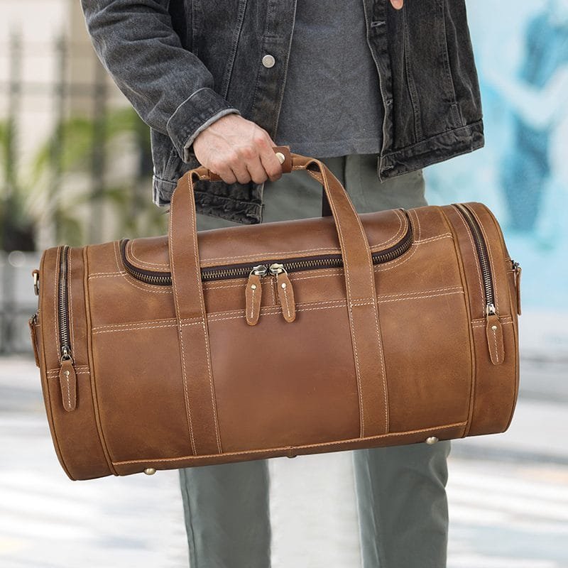 Full Grain Cowhide Leather Travel Bag Duffel Bag Weekend Outdoor for Men Article: DFL-ML007