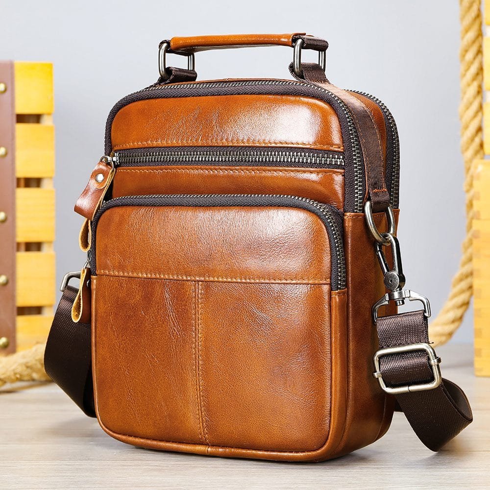 Full Grain Cowhide Leather Handmade Men Messenger Crossbody Satchel Bag Article: SCB-ML011