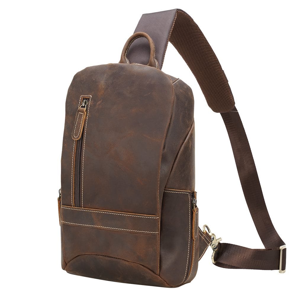 Full Grain Cowhide Leather Crossbody Sling Chest Pack One Shoulder Bag Article: SCB-ML031
