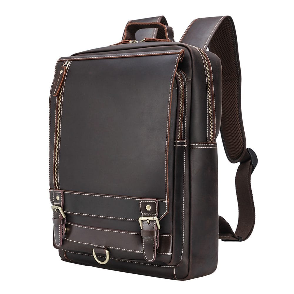 High Quality Mens Vintage Full Grain Cowhide Leather Office Laptop College Backpack Article: BPK-FL001