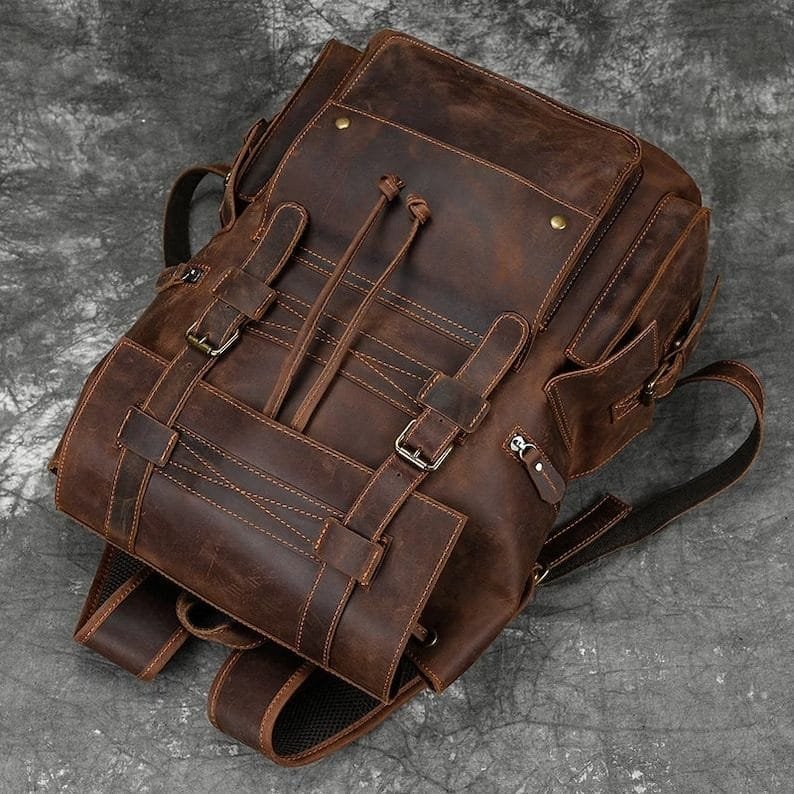 High Quality Mens Full Grain Cowhide Leather Office Laptop College Backpack Article: BPK-FL0015 - Image 10
