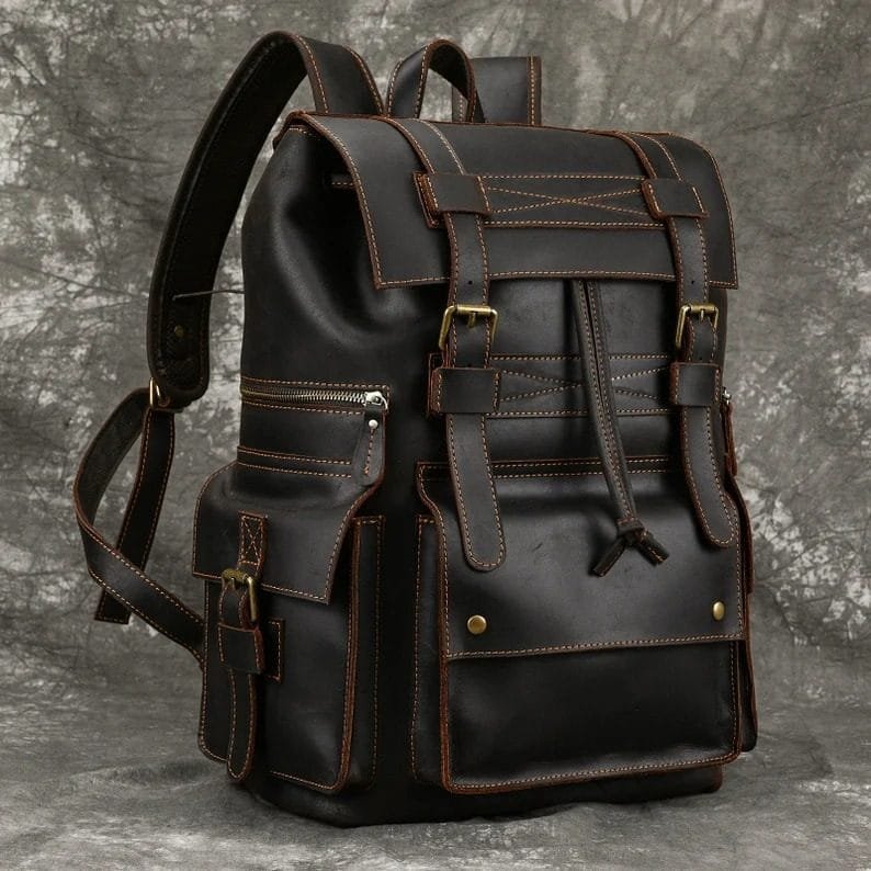 High Quality Mens Full Grain Cowhide Leather Office Laptop College Backpack Article: BPK-FL0015 - Image 3