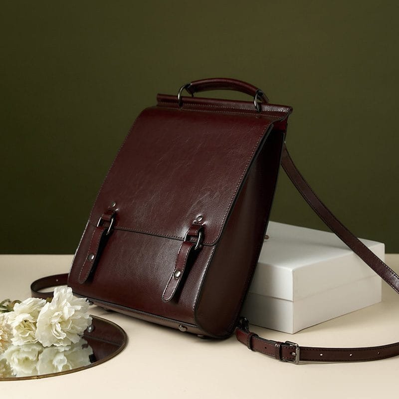 High Quality Women Vintage Full Grain Cowhide Leather Office Laptop College Backpack Article: BPKW-FL004 - Image 3