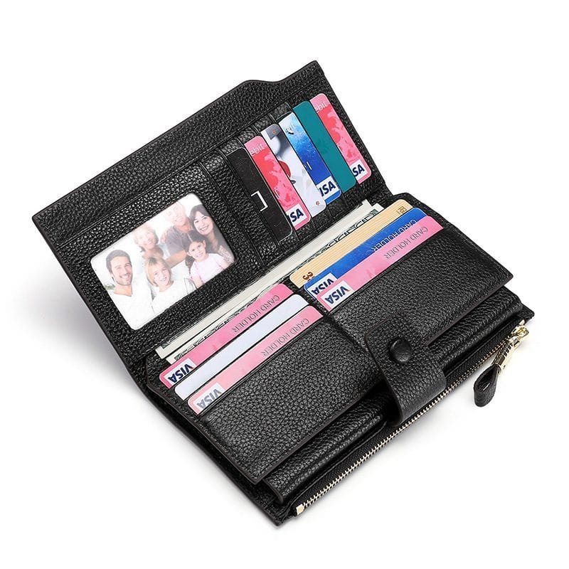 Long Zipper Girls Clutch Bag Ladies Wallet Mobile Phone Full Grain Cowhide Leather Article: WLT-FL001