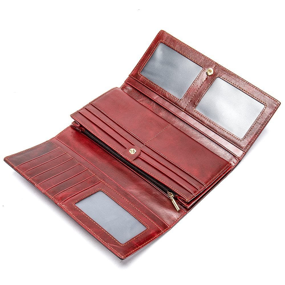 Long Zipper Girls Clutch Bag Ladies Wallet Mobile Phone Full Grain Cowhide Leather Article: WLT-FL004 - Image 5