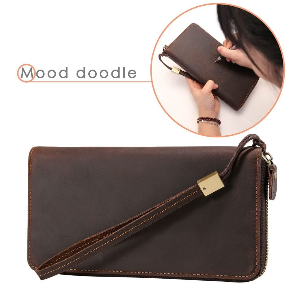 Long Zipper Girls Clutch Bag Ladies Wallet Mobile Phone Full Grain Cowhide Leather Article: WLT-FL007