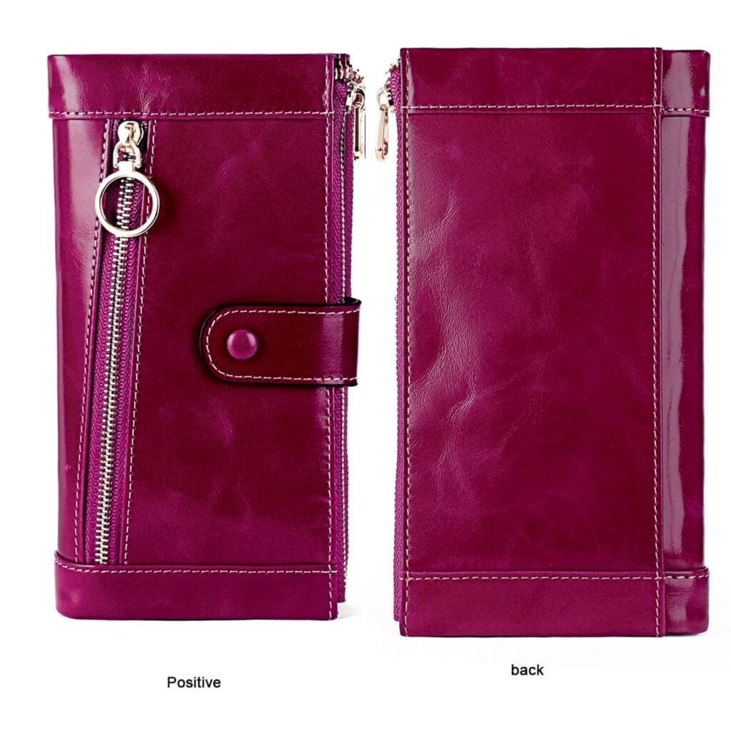 Long Zipper Girls Clutch Bag Ladies Wallet Mobile Phone Full Grain Cowhide Leather Article: WLT-FL011 - Image 3
