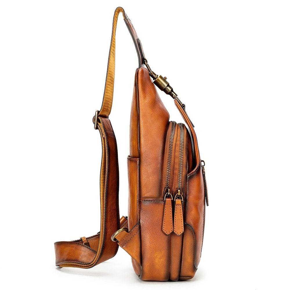 Full Grain Cowhide Leather Crossbody Sling Chest Pack One Shoulder Bag Article: SCB-ML021
