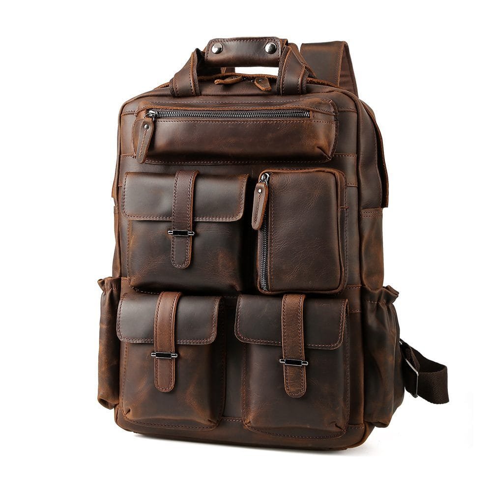 High Quality Mens Full Grain Cowhide Leather Vintage Office Laptop College Backpack Article: BPK-FL0021