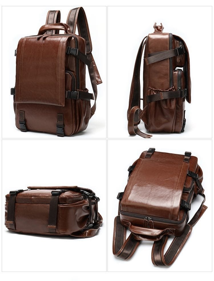 High Quality Mens Full Grain Cowhide Leather Vintage Office Laptop College Backpack Article: BPK-FL0016