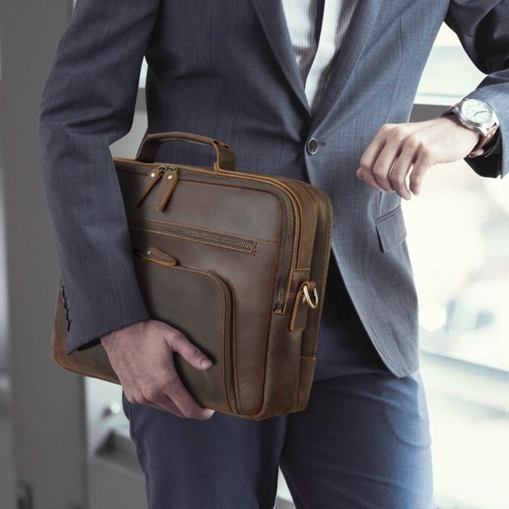 High Quality Laptop Messenger Bag Full Grain Leather Cowhide Briefcases for Men Article: MGR-UL004