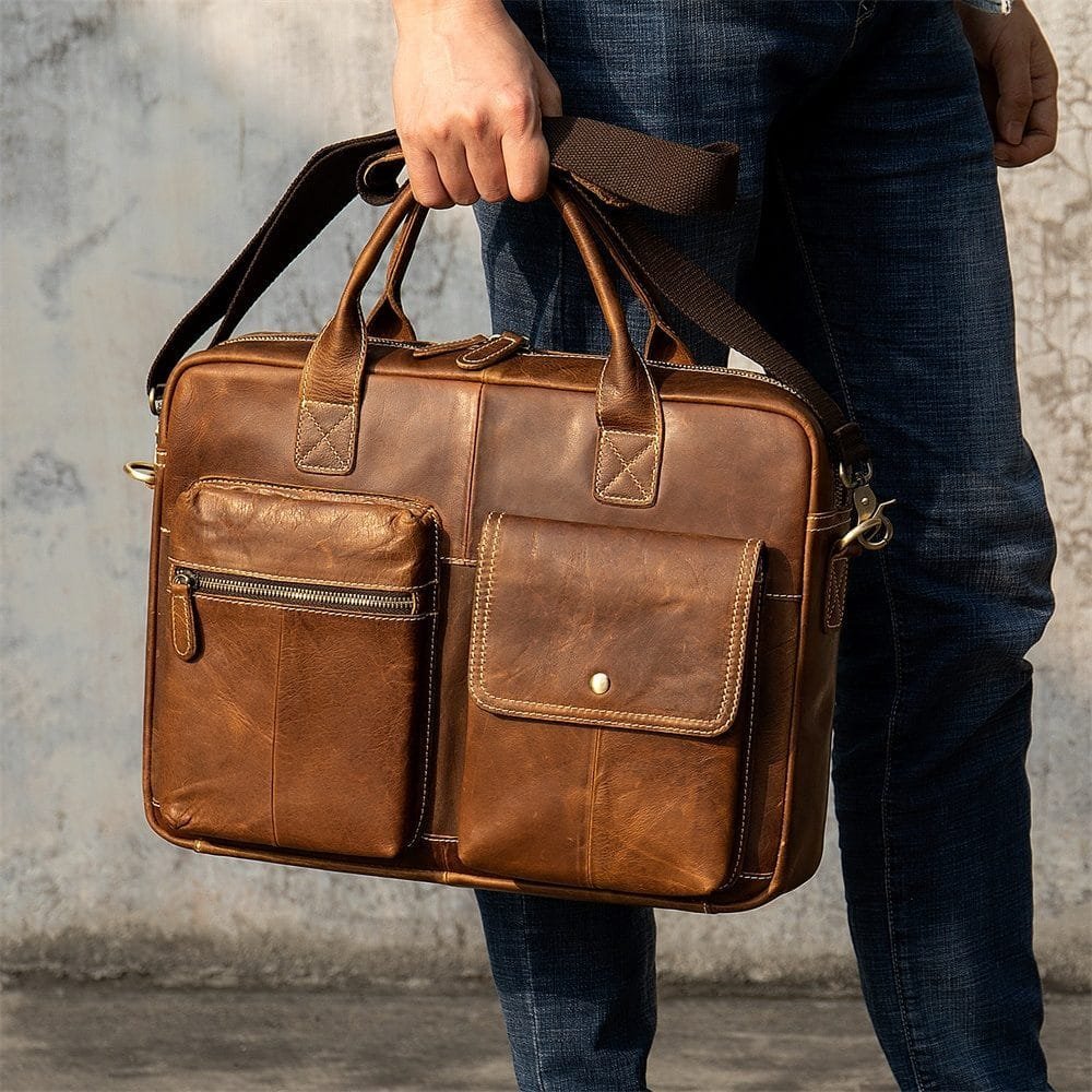 High Quality Laptop Messenger Bag Full Grain Leather Cowhide Briefcases for Men Article: MGR-UL011