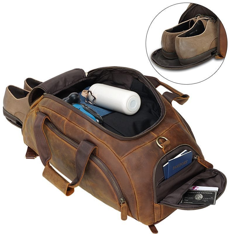 Full Grain Cowhide Leather Travel Bag Duffel Bag Weekend Outdoor for Men Article: DFL-ML002