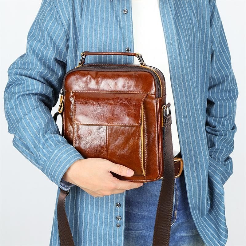 Full Grain Cowhide Leather Handmade Men Messenger Crossbody Satchel Bag Article: SCB-ML012