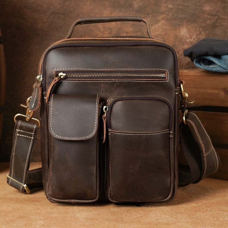 Full Grain Cowhide Leather Handmade Men Messenger Crossbody Satchel Bag Article: SCB-ML014