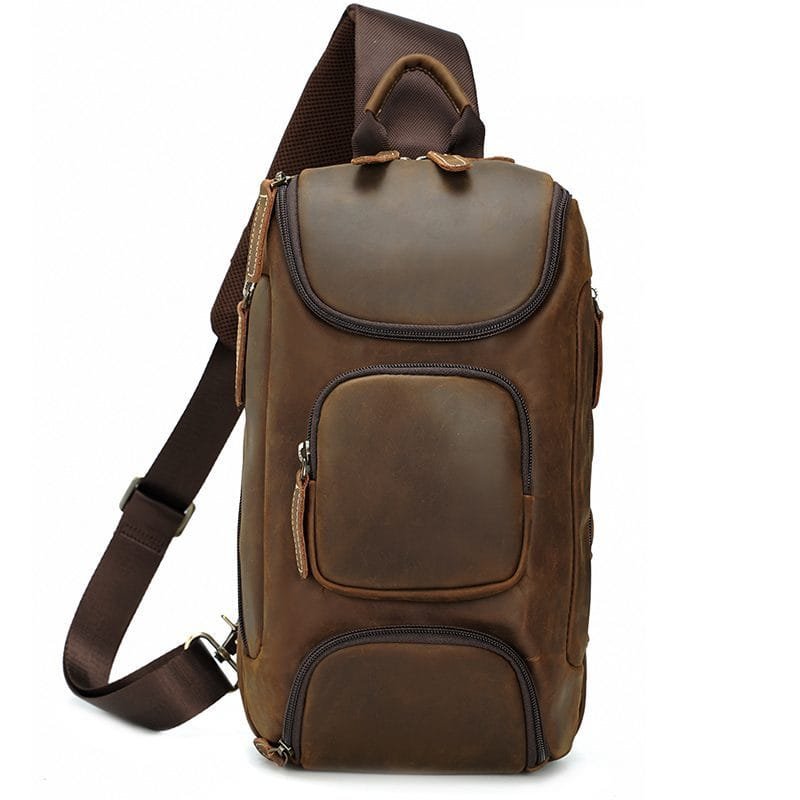 Full Grain Cowhide Leather Crossbody Sling Chest Pack One Shoulder Bag Article: SCB-ML016