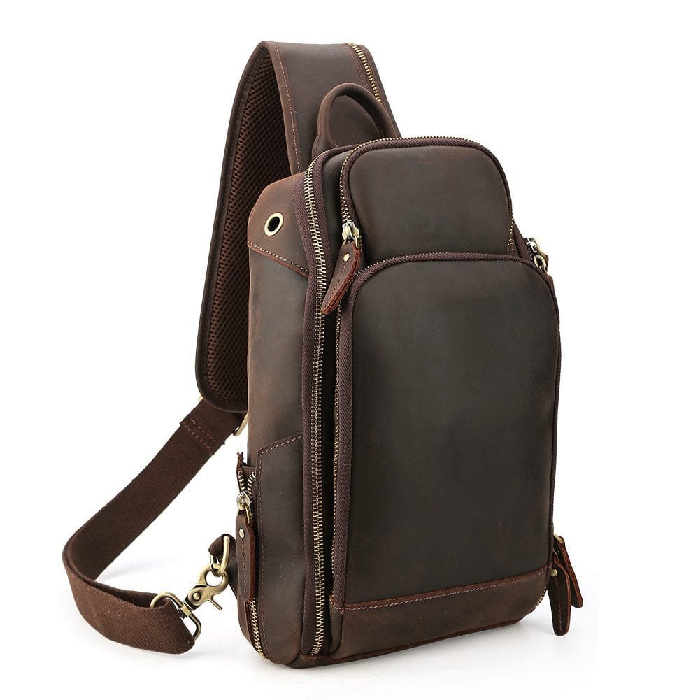Full Grain Cowhide Leather Crossbody Sling Chest Pack One Shoulder Bag Article: SCB-ML018
