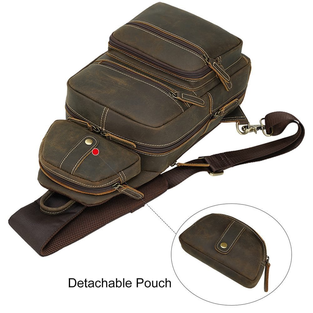 Full Grain Cowhide Leather Crossbody Sling Chest Pack One Shoulder Bag Article: SCB-ML019
