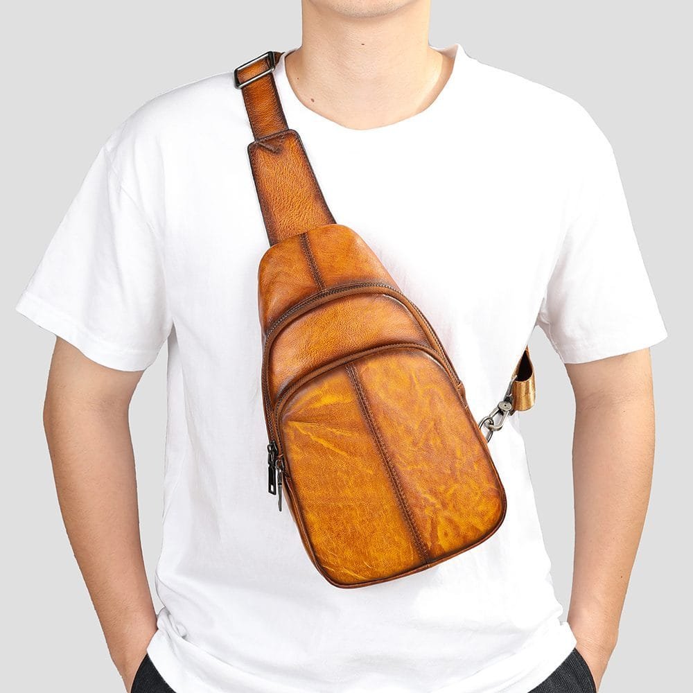 Full Grain Cowhide Leather Crossbody Sling Chest Pack One Shoulder Bag Article: SCB-ML023