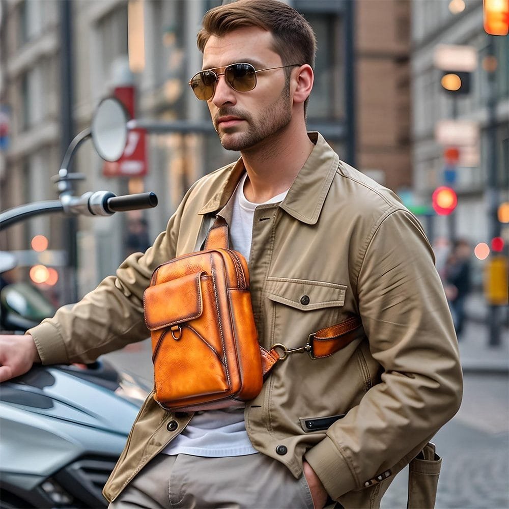Full Grain Cowhide Leather Crossbody Sling Chest Pack One Shoulder Bag Article: SCB-ML024