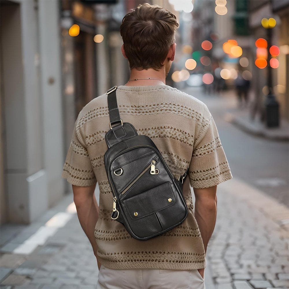 Full Grain Cowhide Leather Crossbody Sling Chest Pack One Shoulder Bag Article: SCB-ML027
