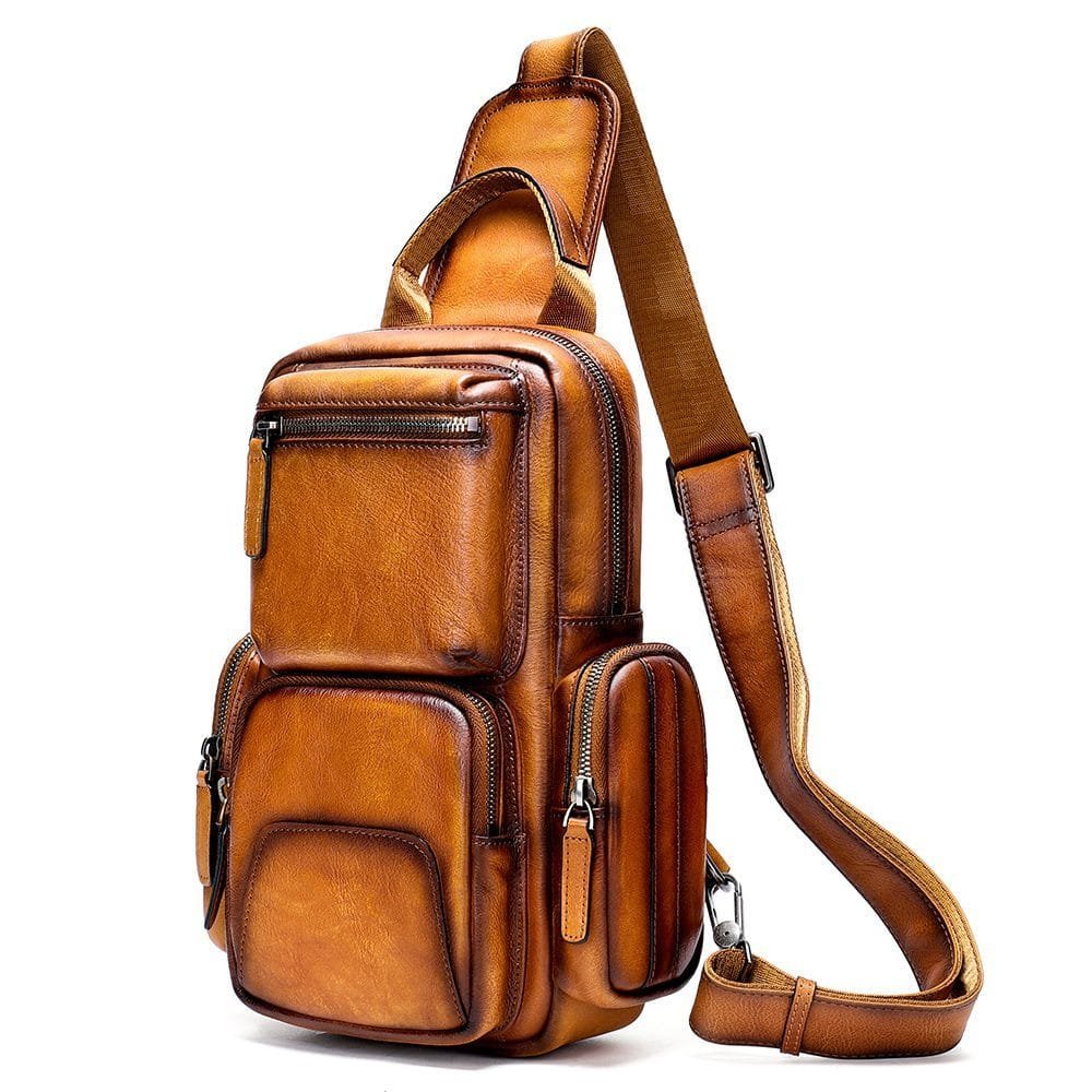 Full Grain Cowhide Leather Crossbody Sling Chest Pack One Shoulder Bag Article: SCB-ML028