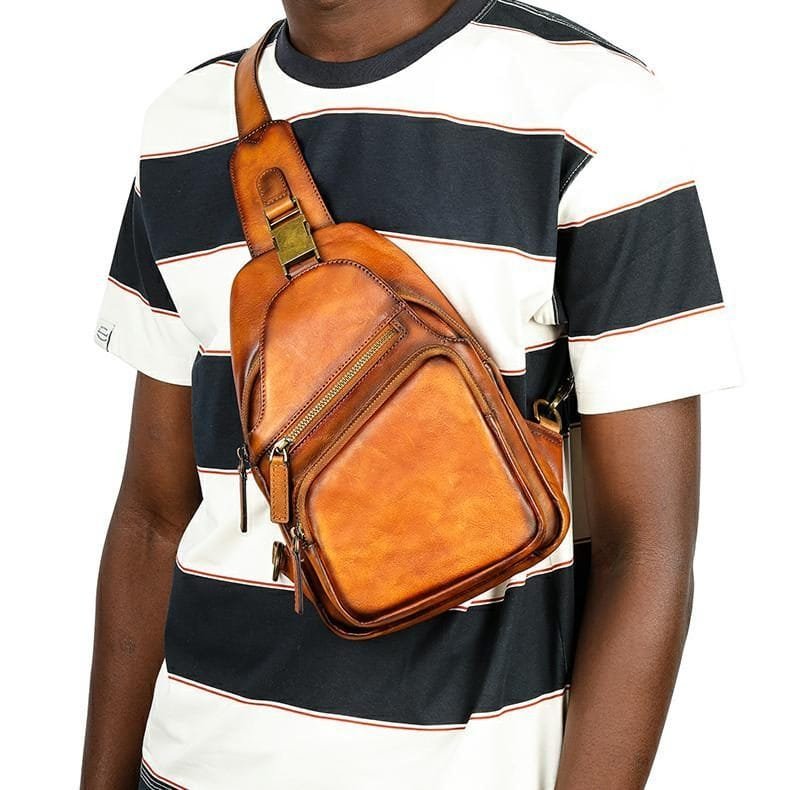 Full Grain Cowhide Leather Crossbody Sling Chest Pack One Shoulder Bag Article: SCB-ML030
