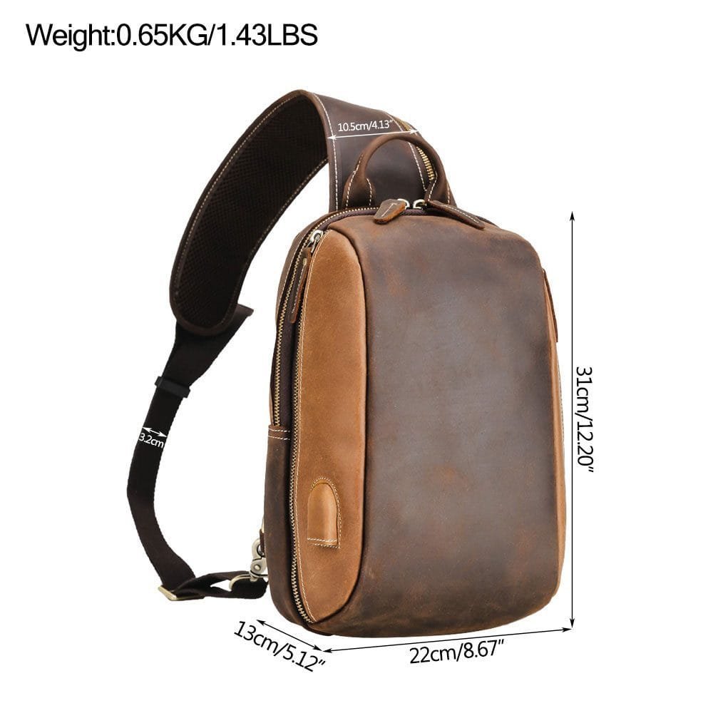 Full Grain Cowhide Leather Crossbody Sling Chest Pack One Shoulder Bag Article: SCB-ML036