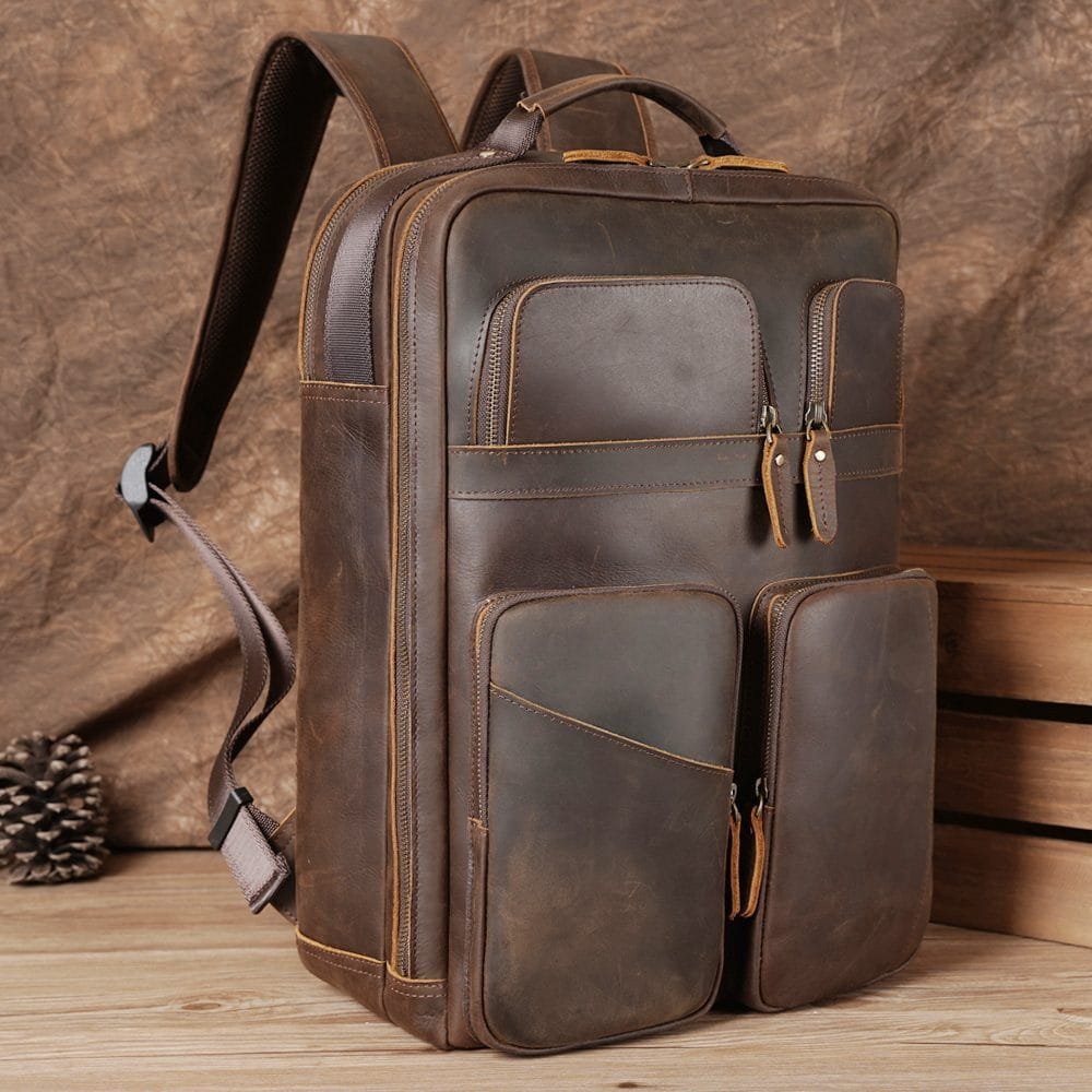 High Quality Mens Full Grain Cowhide Leather Office Laptop College Backpack Article: BPK-FL0013