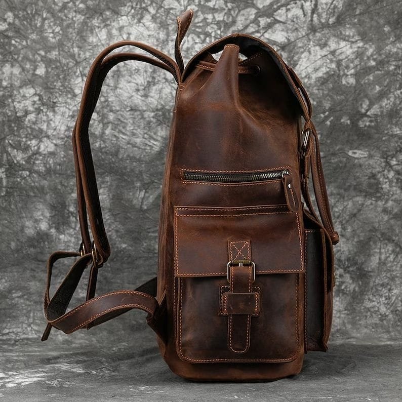 High Quality Mens Full Grain Cowhide Leather Office Laptop College Backpack Article: BPK-FL0015 - Image 9