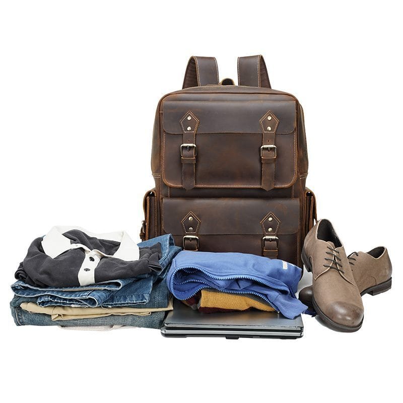 High Quality Mens Full Grain Cowhide Leather Vintage Office Laptop College Backpack Article: BPK-FL0017 - Image 5