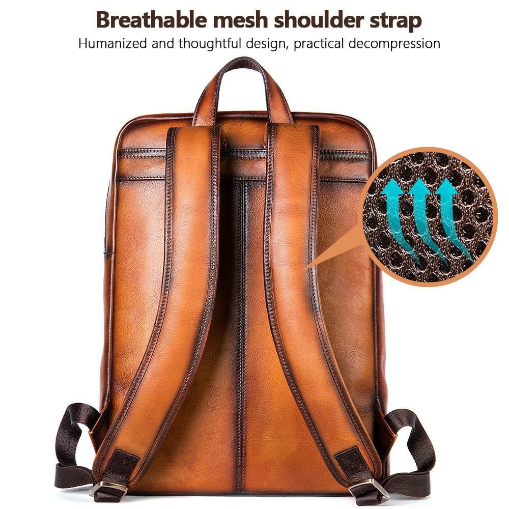 High Quality Mens Full Grain Cowhide Leather Vintage Office Laptop College Backpack Article: BPK-FL0018 - Image 6