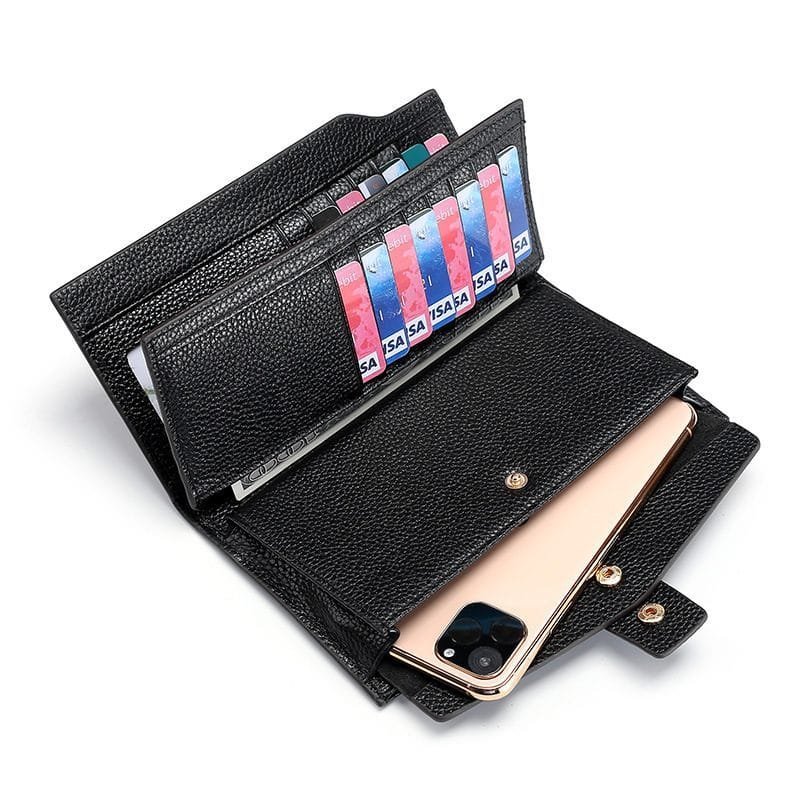 Long Zipper Girls Clutch Bag Ladies Wallet Mobile Phone Full Grain Cowhide Leather Article: WLT-FL001 - Image 3