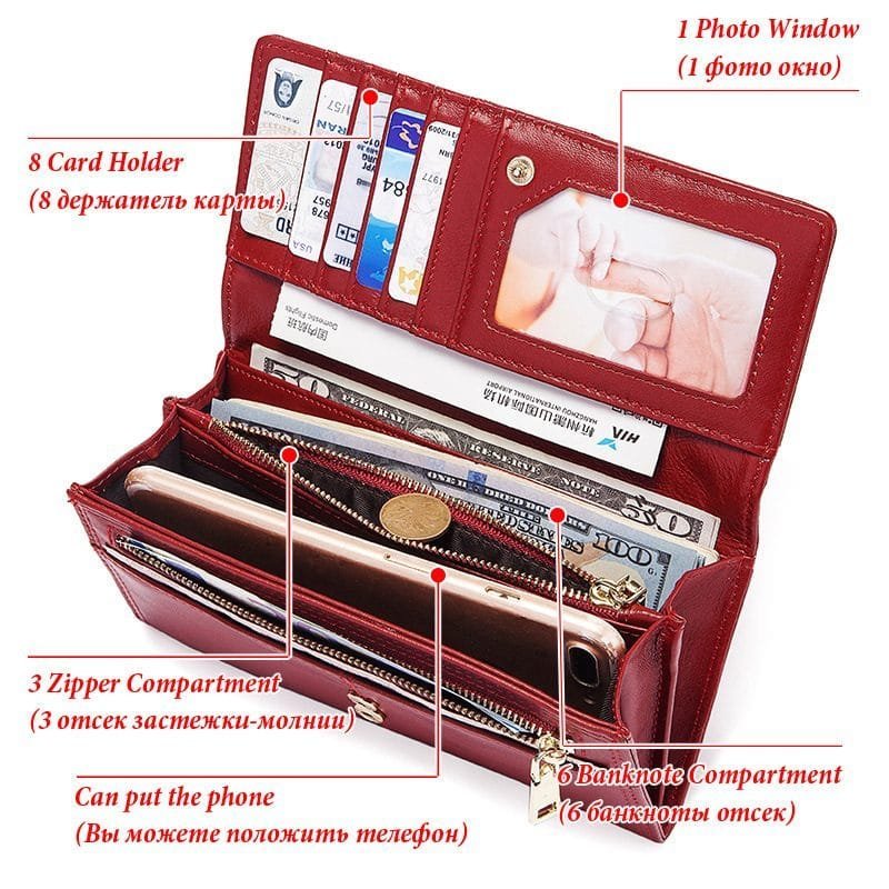 Long Zipper Girls Clutch Bag Ladies Wallet Mobile Phone Full Grain Cowhide Leather Article: WLT-FL002 - Image 3