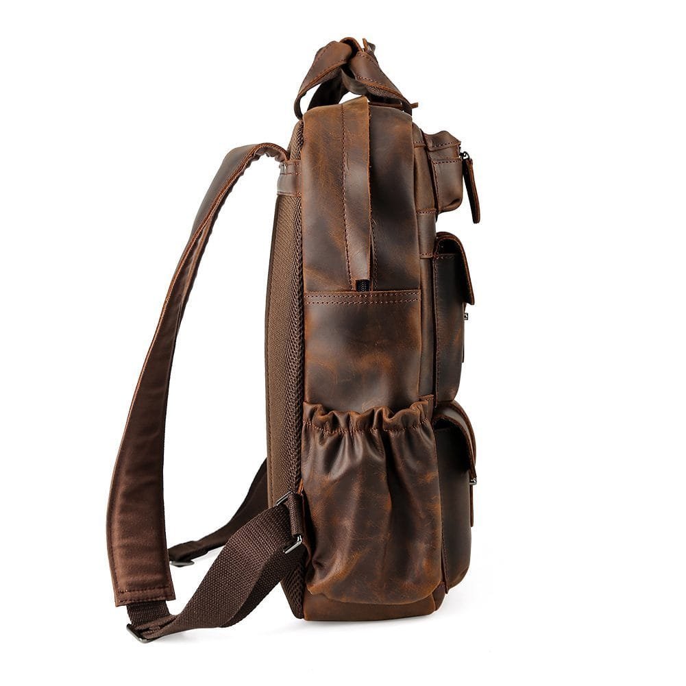 High Quality Mens Full Grain Cowhide Leather Vintage Office Laptop College Backpack Article: BPK-FL0021 - Image 6
