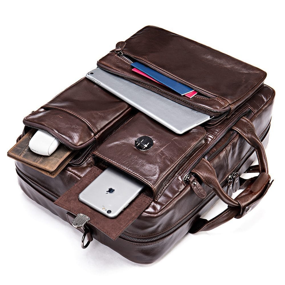 High Quality Mens Full Grain Cowhide Leather Office Laptop College Backpack Article: BPK-FL003 - Image 3